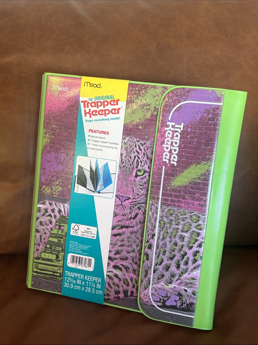 Trapper Keeper Retro Style Binder Portfolio W/ 2 Folders - Neon Cheetah - Mead